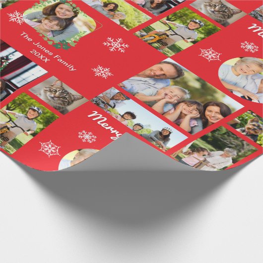 家族の写真メリークリスマスパーソナライズされた ラッピングペーパー (角)