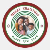 家族の写真メリークリスマス新年のパーソナライズ ラウンドシール (正面)