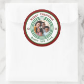 家族の写真メリークリスマス新年のパーソナライズ ラウンドシール (バッグ)