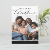 家族の写真メリークリスマス書道ブラック シーズンカード (スタンド正面)