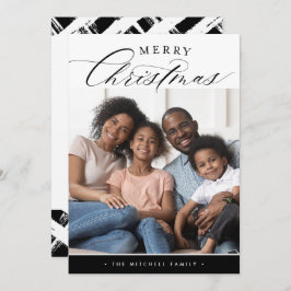 家族の写真メリークリスマス書道ブラック シーズンカード