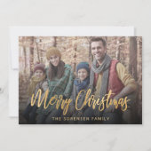 家族の写真メリークリスマス金ゴールドスクリプト シーズンカード (正面)