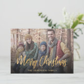 家族の写真メリークリスマス金ゴールドスクリプト シーズンカード (スタンド正面)