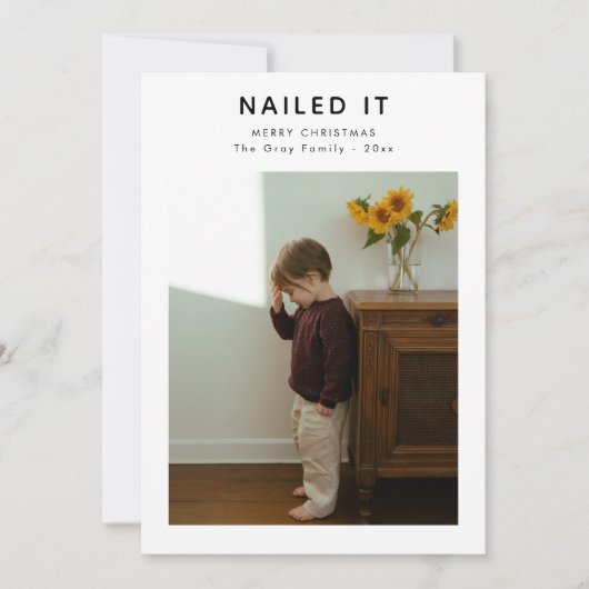 家族の写真モダンのクおもしろいリスマス シーズンカード (正面)