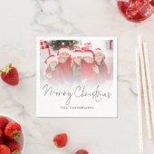 家族の写真モダンオーバーレイのスクリプトメリークリスマス スタンダードカクテルナプキン (インサイチュ)