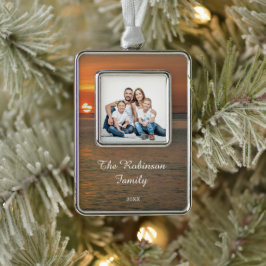 家族の写真モダンクリスマスのパーソナエレガントライズ シルバープレートフレームオーナメント