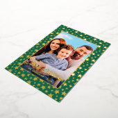 家族の写真モダンクリスマスの星スクリプト緑 箔シーズンカード (回転した状態)