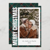 家族の写真モダングリーンプライド陽気なクリスマス シーズンカード (正面/裏面)