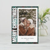 家族の写真モダングリーンプライド陽気なクリスマス シーズンカード (スタンド正面)