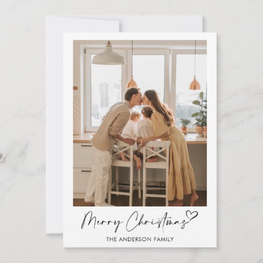 家族の写真モダンハートスクリプトメリークリスマス シーズンカード (正面)