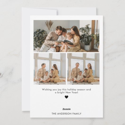 家族の写真モダンハートスクリプトメリークリスマス シーズンカード (裏面)