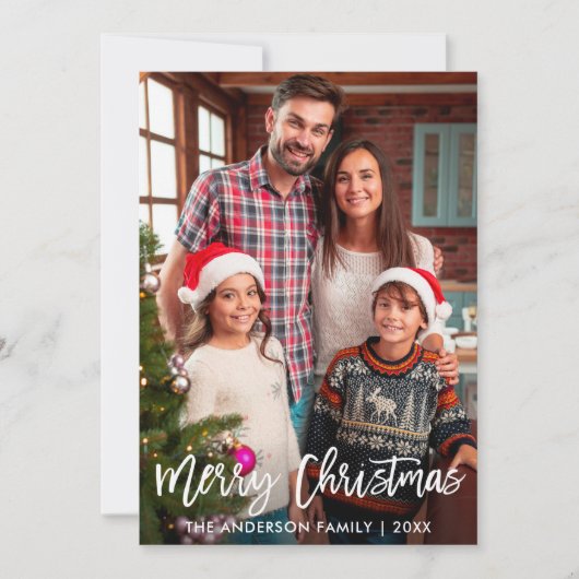家族の写真モダンブラシスクリプトメリークリスマス シーズンカード (正面)