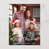 家族の写真モダンブラシスクリプトメリークリスマス ポストカード (正面)