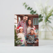 家族の写真モダンブラシスクリプトメリークリスマス ポストカード (スタンド正面)