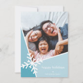 家族の写真モダン休日の雪のフレーク青 シーズンカード (正面)