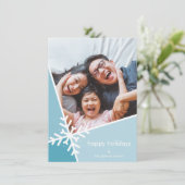 家族の写真モダン休日の雪のフレーク青 シーズンカード (スタンド正面)