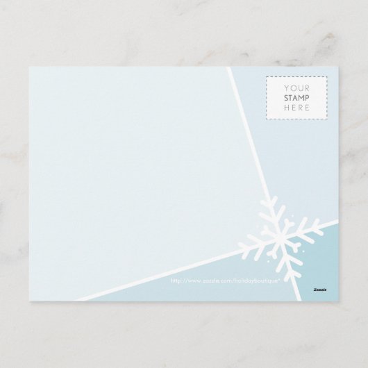 家族の写真モダン休日の雪のフレーク青 シーズンポストカード (裏面)