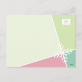 家族の写真モダン休日の雪フレーク緑の赤 シーズンポストカード (裏面)