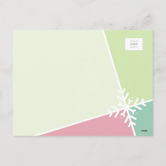 家族の写真モダン休日の雪フレーク緑の赤 シーズンポストカード (裏面)