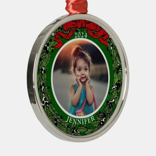 家族の写真モノグラム年を作成 メタルオーナメント (右)