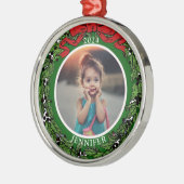 家族の写真モノグラム年を作成 メタルオーナメント (左)