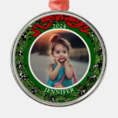 家族の写真モノグラム年を作成 メタルオーナメント (正面)