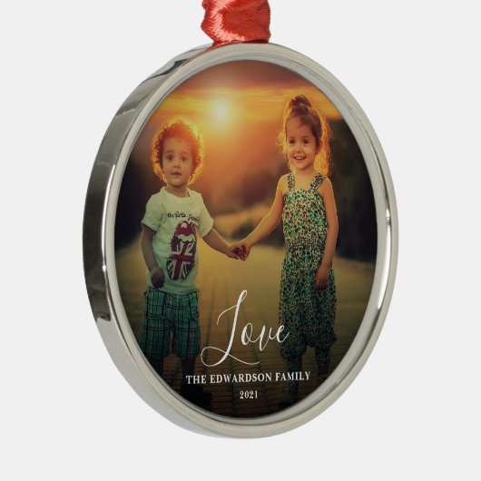 家族の写真ラブスクリプト家族の名前クリスマス メタルオーナメント (右)