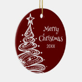 家族の写真レッドホワイトクリスマスツリーの贈り物 セラミックオーナメント (右)