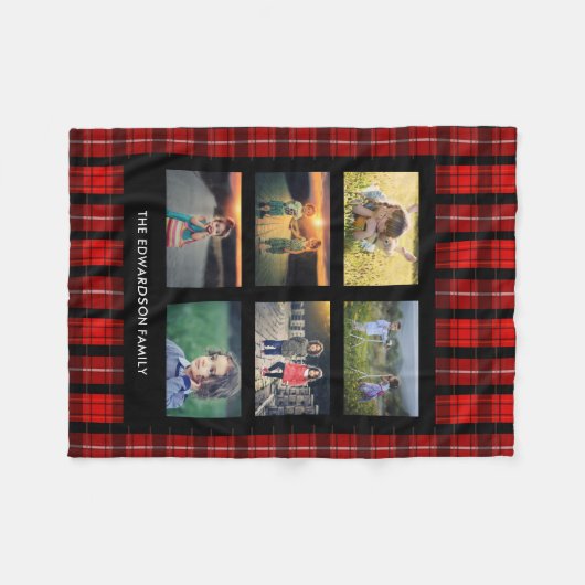 家族の写真付きのバッファロープレイドを作成 フリースブランケット (正面(横))