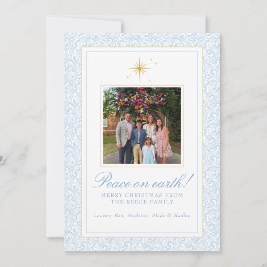 家族の写真付きクリスマスカード 招待状 (正面)