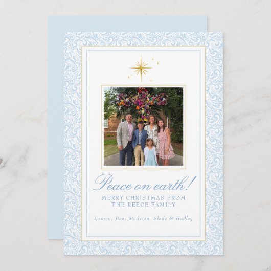 家族の写真付きクリスマスカード 招待状 (正面/裏面)
