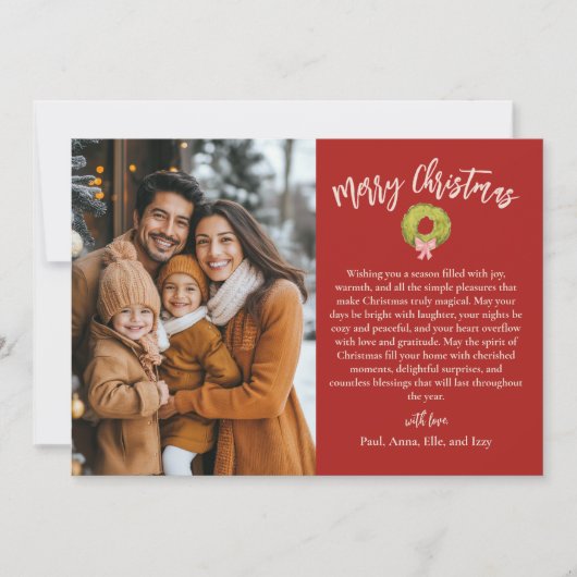 家族の写真伝統的クリスマスホリデーヴィンテージ シーズンカード (正面)