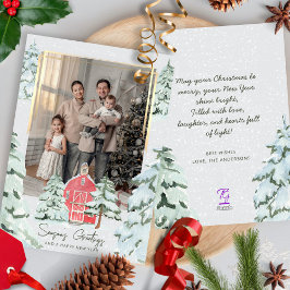 家族の写真北欧の松の木の森クリスマス シーズンカード