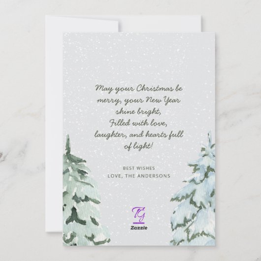 家族の写真北欧の松の木の森クリスマス シーズンカード (裏面)