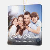 家族の写真名スクリプエレガントトメリークリスマス セラミックオーナメント (左)
