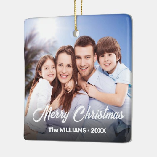 家族の写真名スクリプエレガントトメリークリスマス セラミックオーナメント (左)