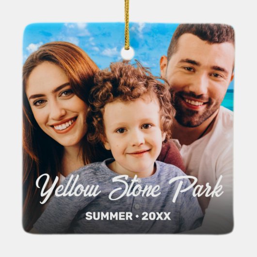 家族の写真名スクリプエレガントトメリークリスマス セラミックオーナメント (裏面)