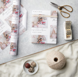 家族の写真名スクリプトパターンメリークリスマス ラッピングペーパー