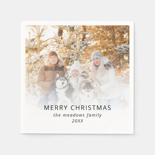 家族の写真名年メリークリスマス スタンダードカクテルナプキン (正面)