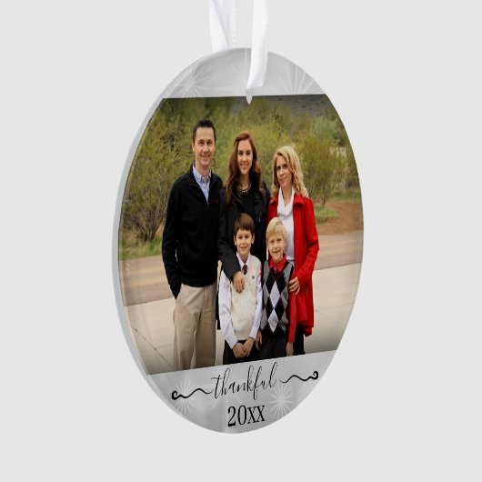 家族の写真年の感謝の賛美クリスマス オーナメント (正面)