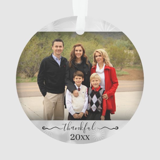 家族の写真年の感謝の賛美クリスマス オーナメント (裏面)