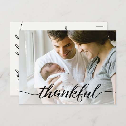 家族の写真感謝していあなたベビー誕生のお知らせ ポストカード (正面/裏面)