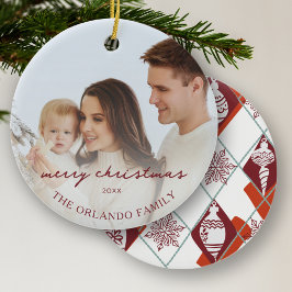 家族の写真新しい親レッドメリークリスマス セラミックオーナメント