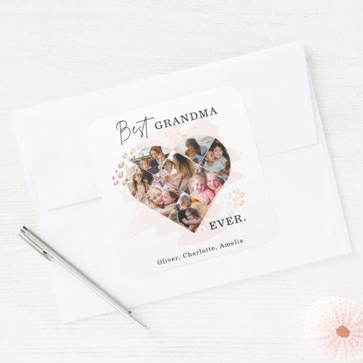 家族の写真最高のおばあちゃんエバーハートの形状8写真 スクエアシール (封筒)