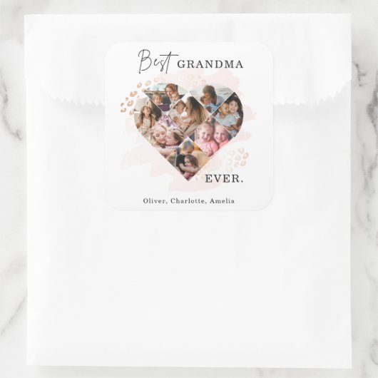 家族の写真最高のおばあちゃんエバーハートの形状8写真 スクエアシール (バッグ)