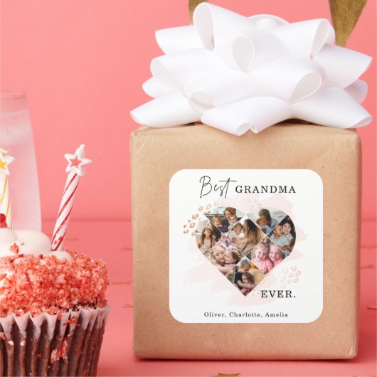 家族の写真最高のおばあちゃんエバーハートの形状8写真 スクエアシール (パーティー)