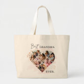 家族の写真最高のおばあちゃんエバーハートの形状8写真 ラージトートバッグ (正面)