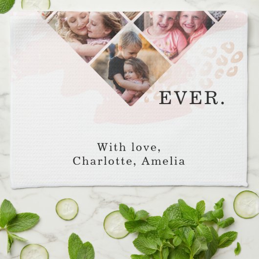 家族の写真最高のおばあちゃんエバーハートシェイプ8写真 キッチンタオル (折り畳み)