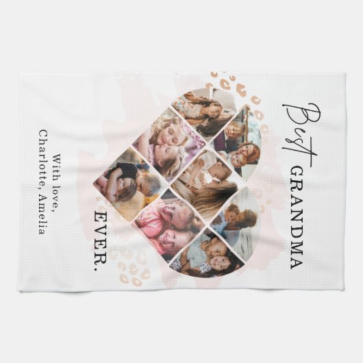 家族の写真最高のおばあちゃんエバーハートシェイプ8写真 キッチンタオル (横)