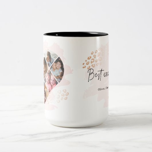 家族の写真最高のおばあちゃんエバーハートシェイプ8写真 ツートーンマグカップ (中央)